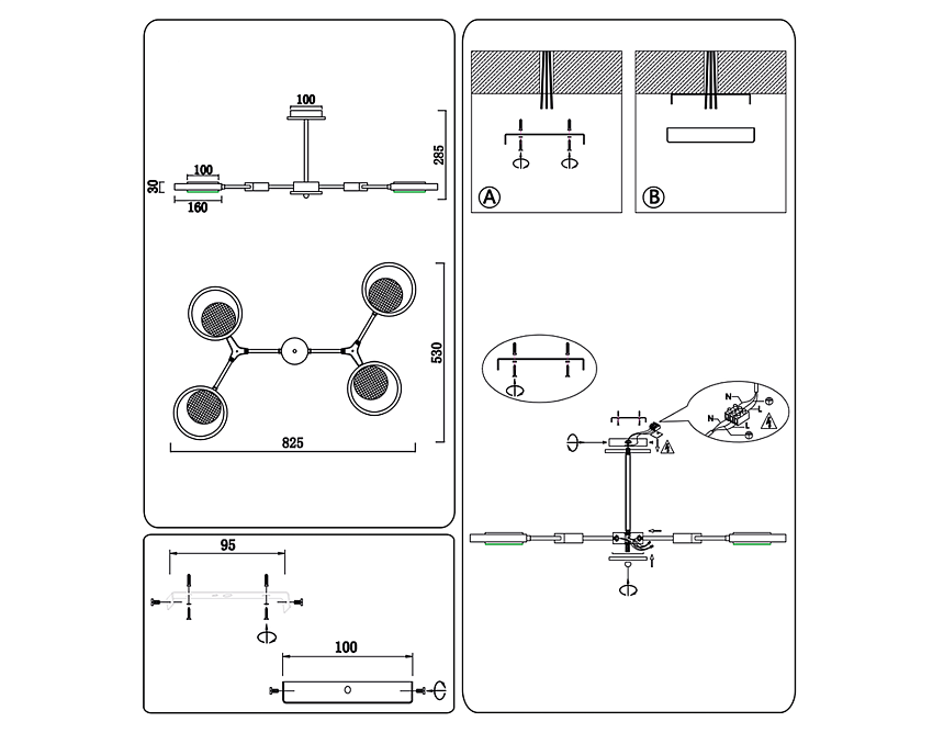 FL51611/4 BK/LW черный/светлое дерево 3000K/4200K/6400K 28W 825*530*285 (Без ПДУ)